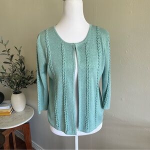 Vintage J.A.C. Silk Metallic Blue Cardigan 3/4 Sleeve M Sabrina Carpenter Inspo